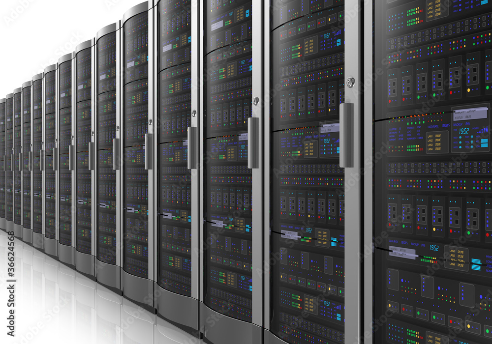 Poster Row of network servers in datacenter