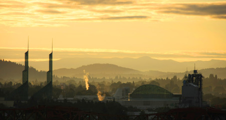 dawn light on Portland skyline