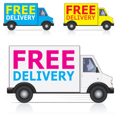 Vector free delivery lorry icons with driver silhouette