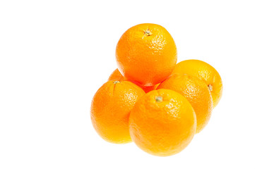 Six fresh oranges isolated on white