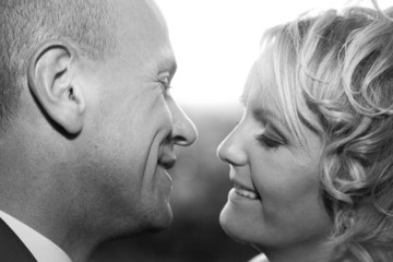 Happy bride and groom kissing