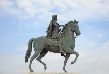 Fototapeta na wymiar Equestrian statue of Louis XIV on Place Bellecour, Lyon, France