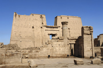sunny illuminated Temple of Edfu in Egypt