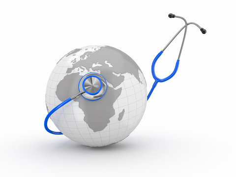 Earth and stethoscope. 3d
