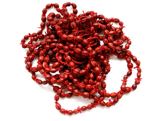 Красные бусы на белом фоне