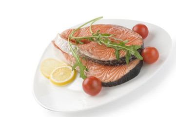 Raw salmon steak with herbs