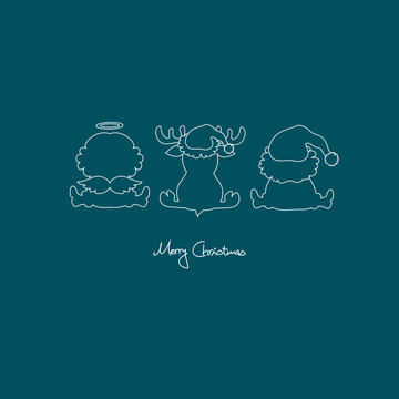 "Merry Christmas" Santa, Angel & Reindeer Turquoise