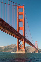 The Golden Gate Bridge in San Francisco during the sunset