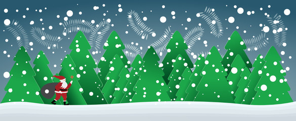 christmas card with Santa Claus in forest