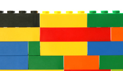 Colorful toy brick wall background