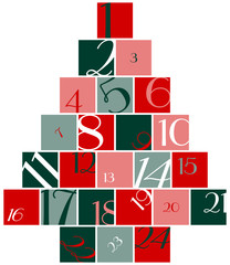Advent Calendar Numbers Tree Red/Green/White