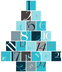 Advent Calendar Numbers Tree Turquoise/Blue/Grey