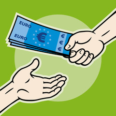 Hand, giving euro banknotes to other hand