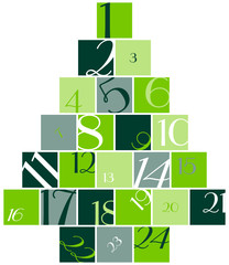 Advent Calendar Numbers Tree Green/White