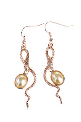 beautiful gold earrings with pearls isolated on white