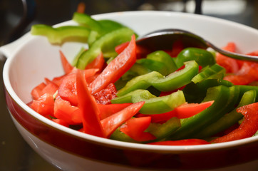 Slices of capsicum in a bowl