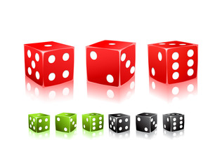black red green dice with white dots icon set