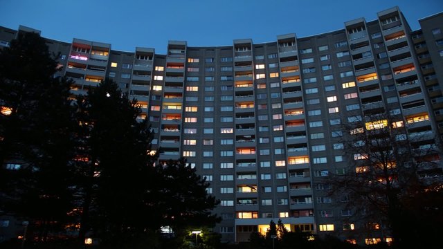 Berlin - Tower Blocks in Berlin - Lights Switching