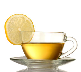 green tea with lemon isolated on white