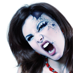 evil vampire woman beautiful halloween isolated on white