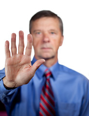 Male executive touches sensor