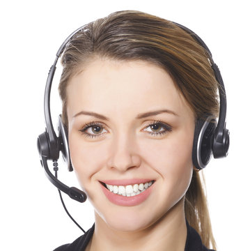 Beautiful customer service operator woman with headset