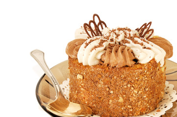 аppetizing fruitcake with a cream close up