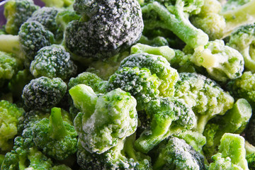 Frozen broccoli background from the fridge
