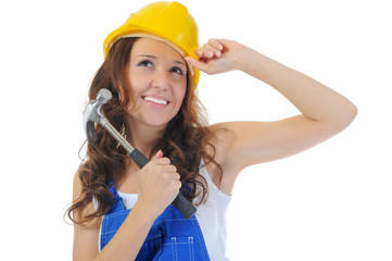 Beautiful young woman doing repairs