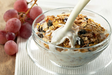 granola and milk splash