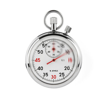 Speeding stopwatch on white background with clipping path
