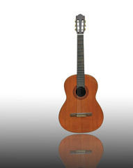 Fototapeta premium Front Old classic guitar on reflect floor