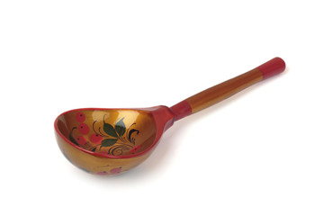 Traditional Russian wooden spoon. Isolated on white.