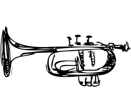 sketch of copper Cornet Musical Instrument