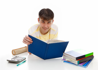 Smiling student with textbooks