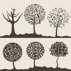 Silhouettes of trees on a white background