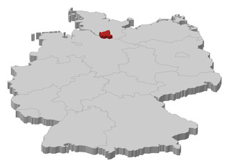 Map of Germany, Hamburg highlighted