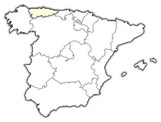 Map of Spain, Asturias highlighted