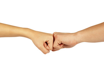 Two hands: man and woman, isolated on white © oly5