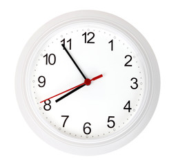 White simple clock, isolated on white background