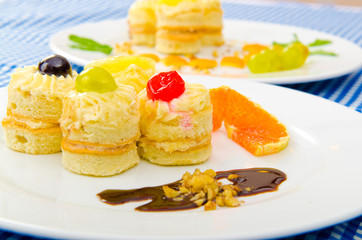 Tasty sweets in the plate