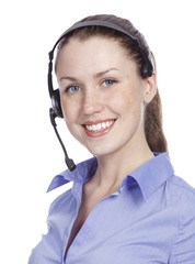 smiling cheerful support phone operator