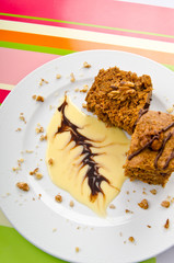 Cake with sweet sauce in plate