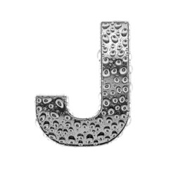 Сhrome alphabet symbol - letter J. Water splashes and drops on