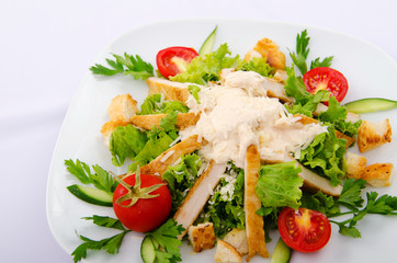Ceasar salad served in the plate