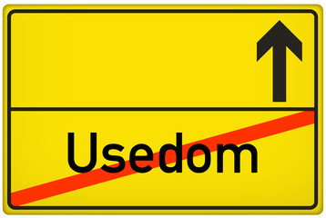 Obraz premium Ortsausgangsschild Usedom