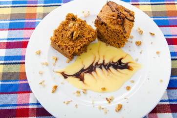 Sweet cake dessert in the plate