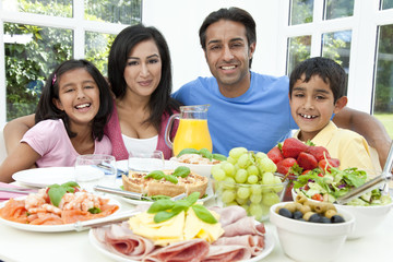 Asian Indian Parents Children Family Eating Healthy Food