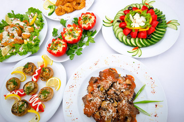 Table served with tasty meals