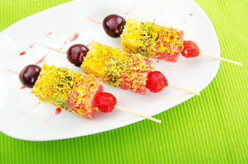 Fruit dessert in the plate